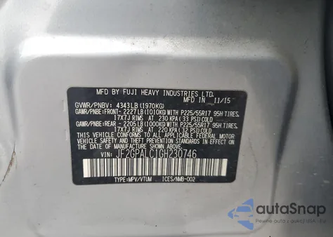 2016 Subaru Crosstrek Limited z USA, uszkodzony, nr VIN JF2GPALC1GH230746